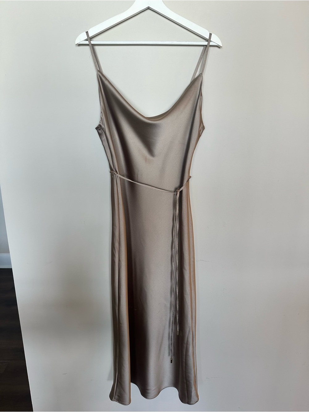 River Island Satin Slip Midi Dress in Champagne